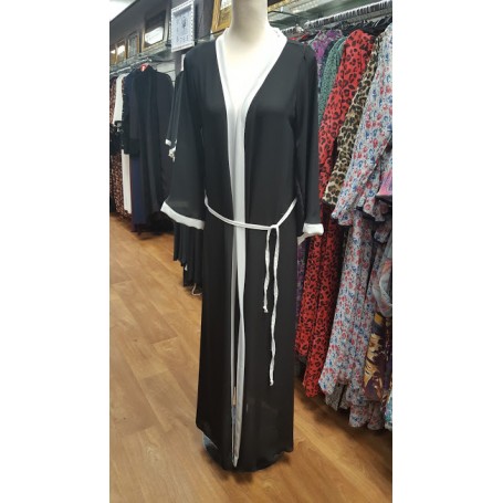 Front Open Kimono Abaya Black/White