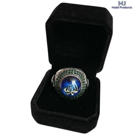 Islamic Men's Cool Large Green Stone Ring