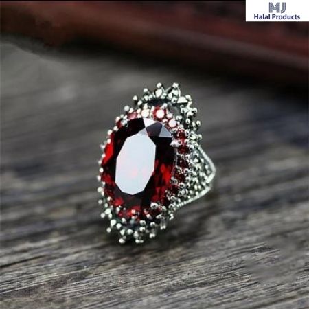 Vintage 925 Sterling Silver Big Ruby Red Ring2