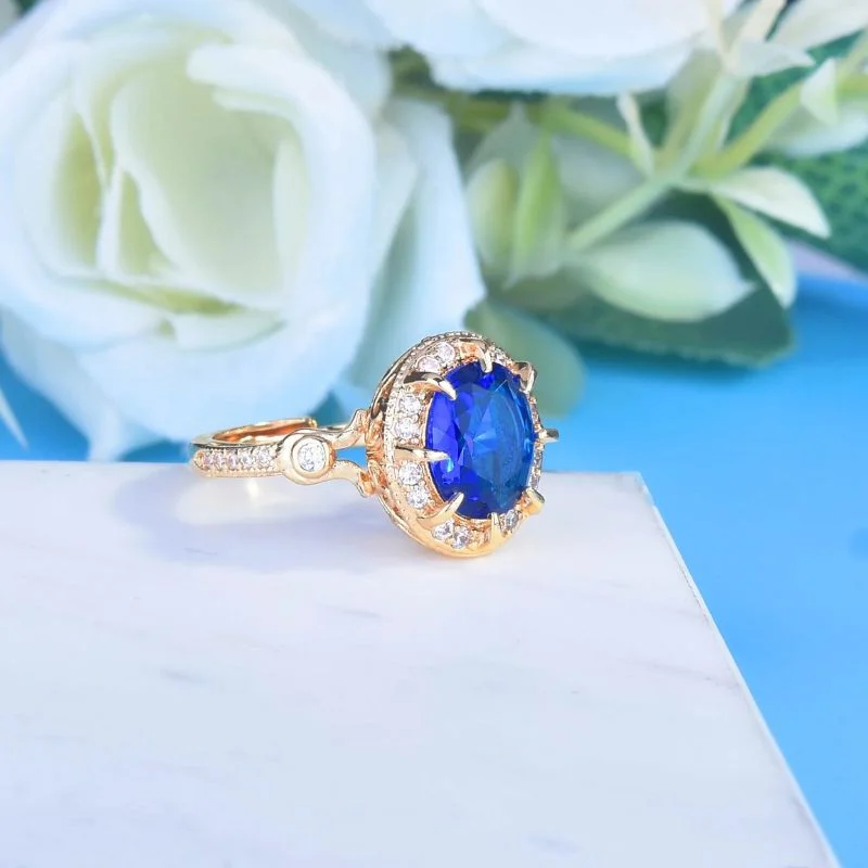 Blue Alexandrite Halo Engagement Ring