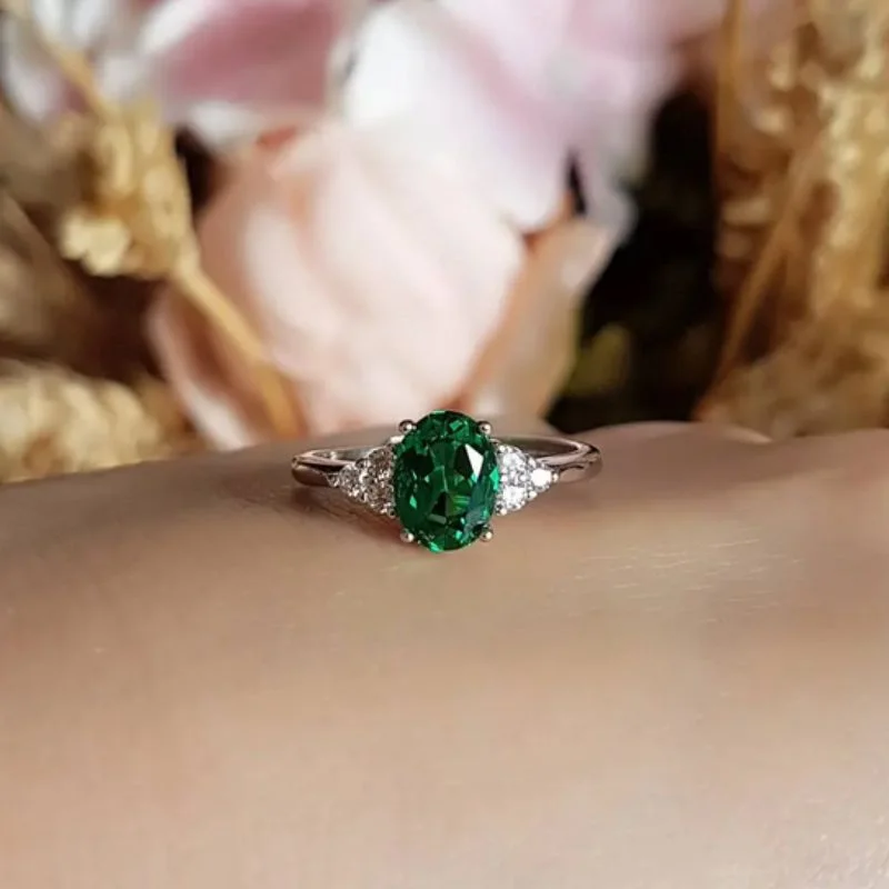 Green Oval Cut Royal Emerald 925 Sterling Ring - Image 7