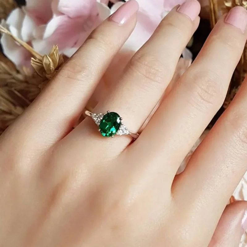 Green Oval Cut Royal Emerald 925 Sterling Ring - Image 5