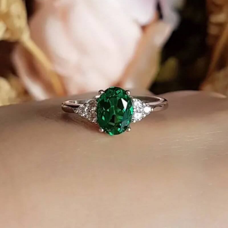 Green Oval Cut Royal Emerald 925 Sterling Ring